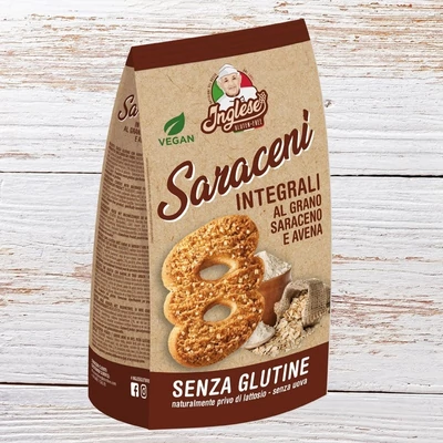 Inglese gluténmentes teljes kiőrlésű keksz SARACENI (vegán) 300g